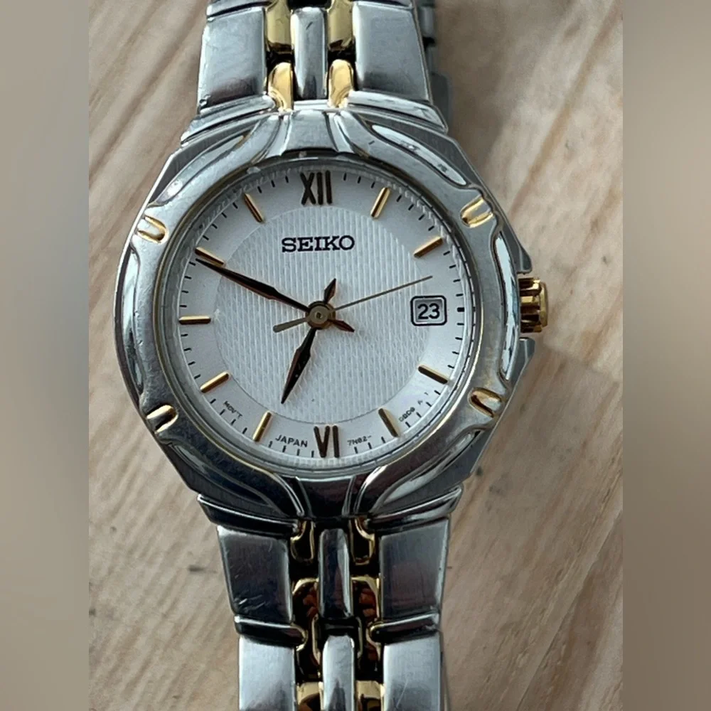 Seiko Ladies Watch Two-Tone Bracelet White Dial Date Window